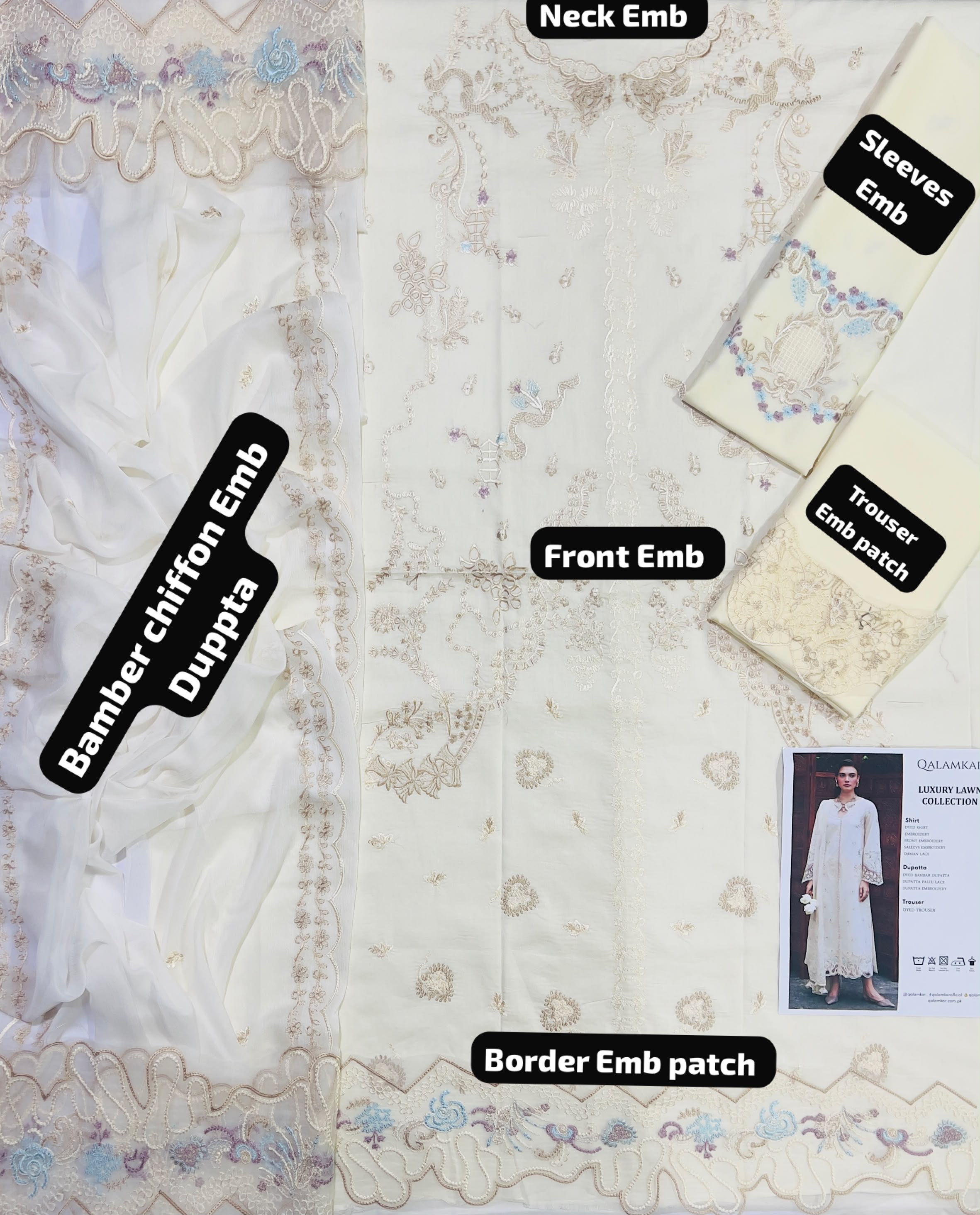 Qalamkar Lawn Embroidered 3 Piece | QR310