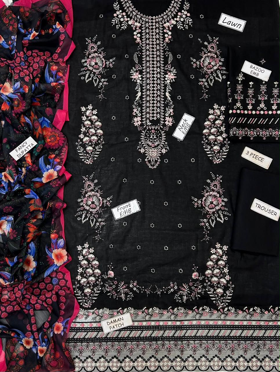 Hussain Rehar Lawn Embroidered 3 Piece | HR105