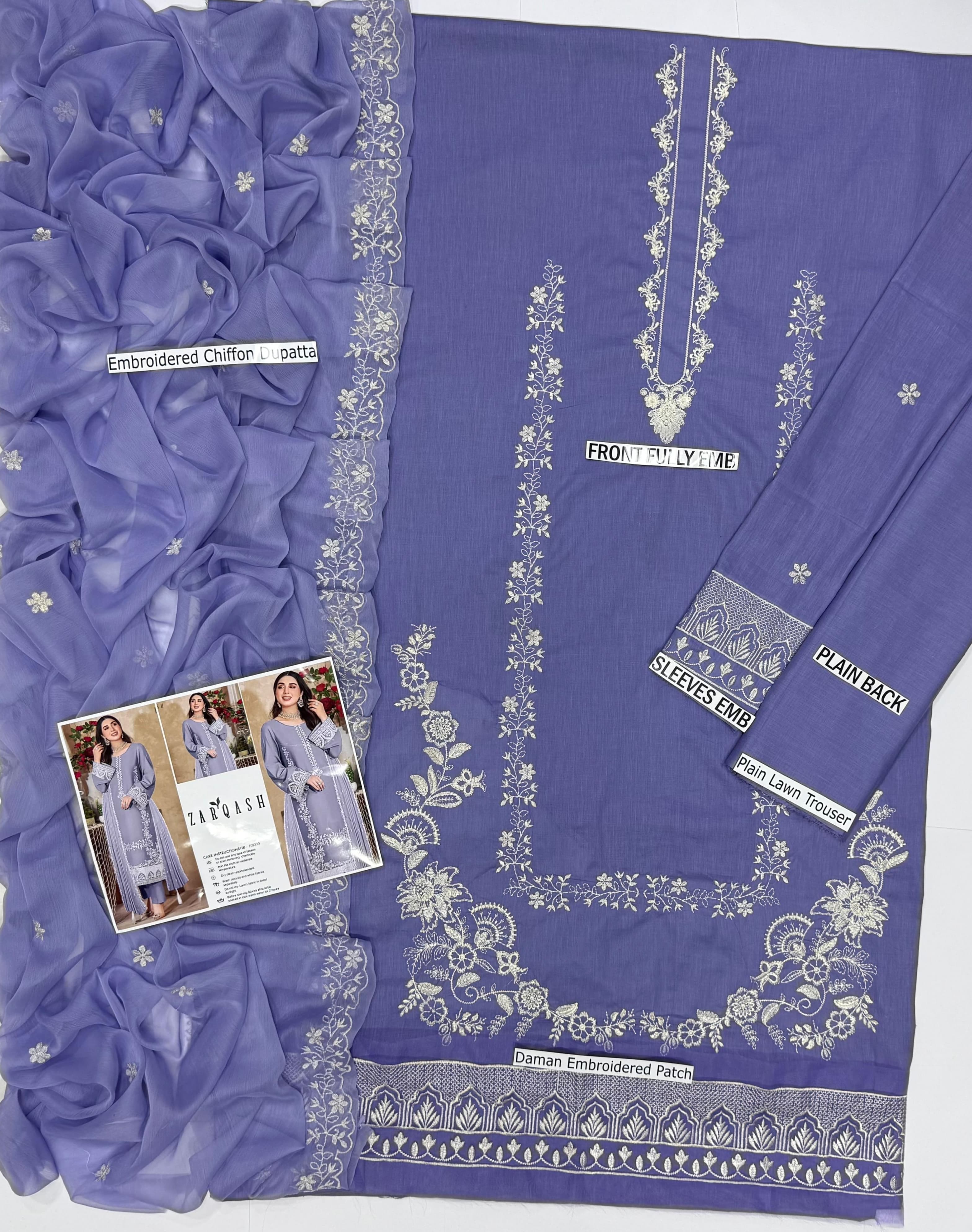 Zara Lawn Embroidered 3 Piece | ZR905