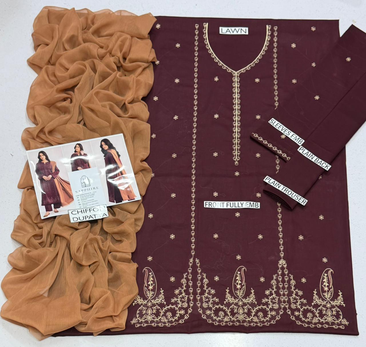 Sapphire Lawn Embroidered 3 Piece | SP130