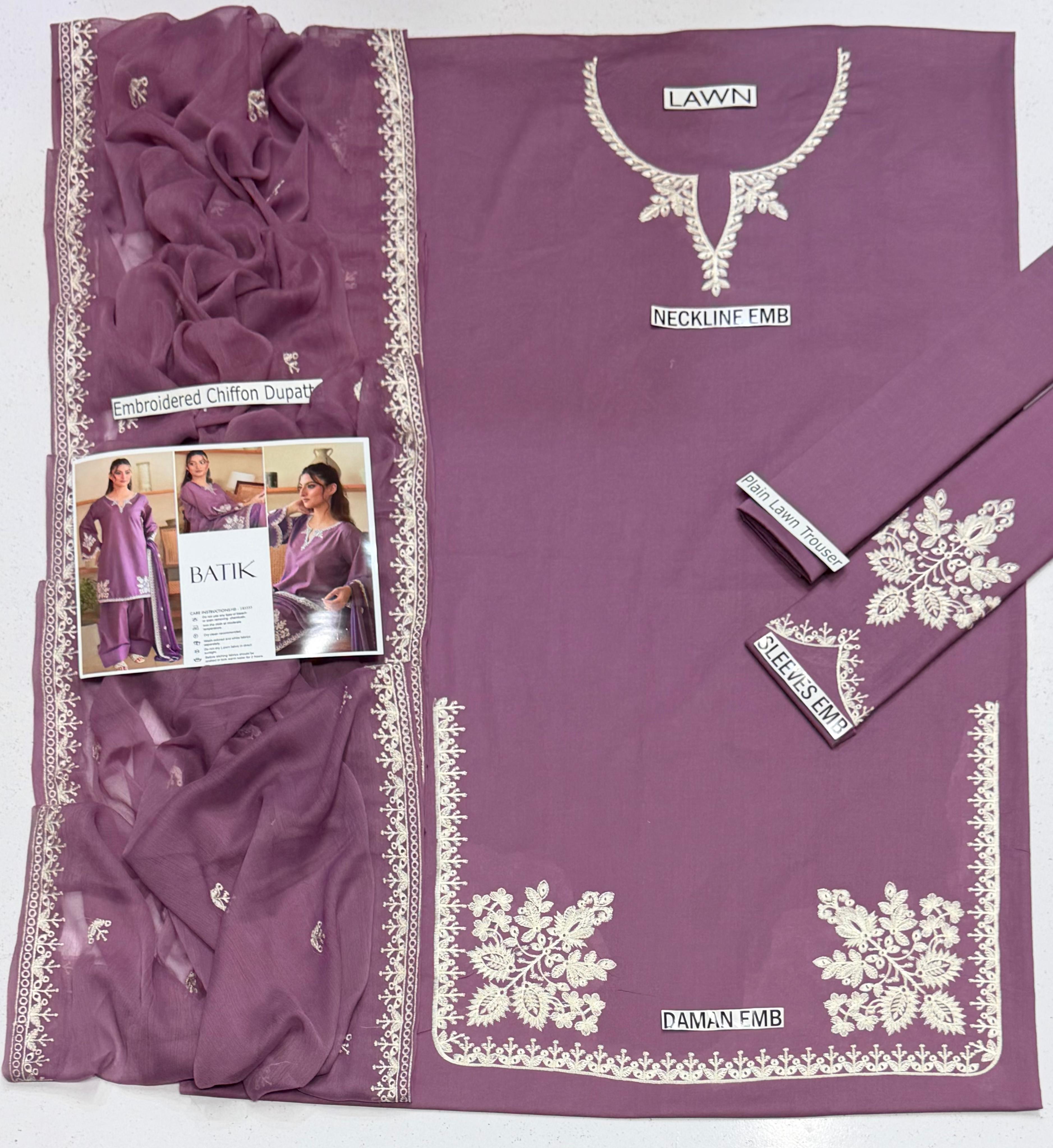 Batik Lawn Embroidered 3 Piece | BK213
