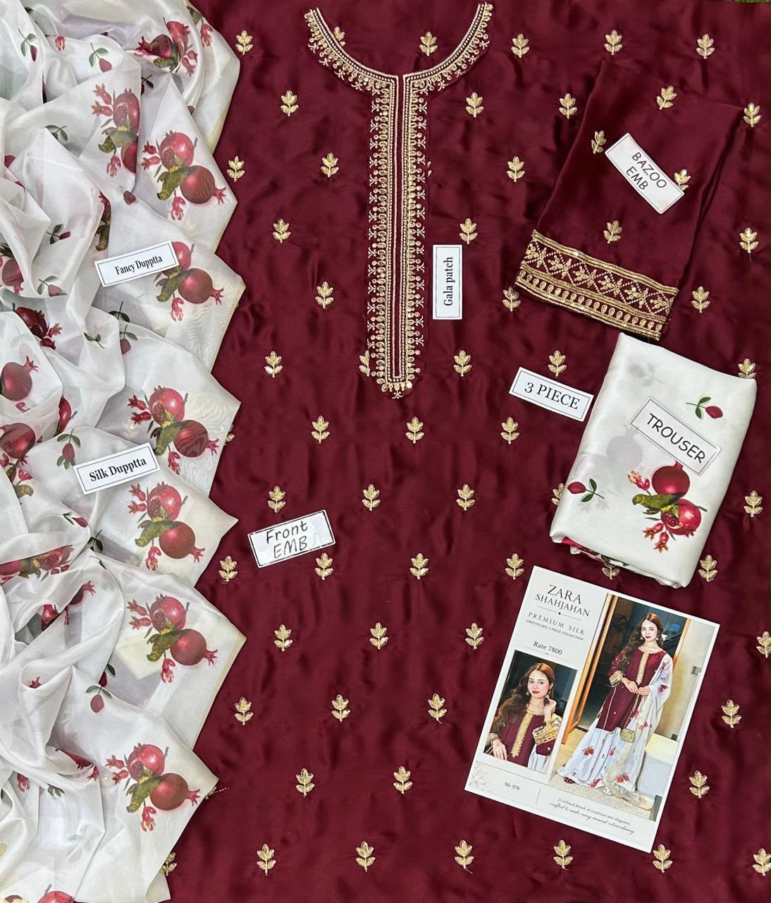 Zara Silk Embroidered 3 Piece | ZR721