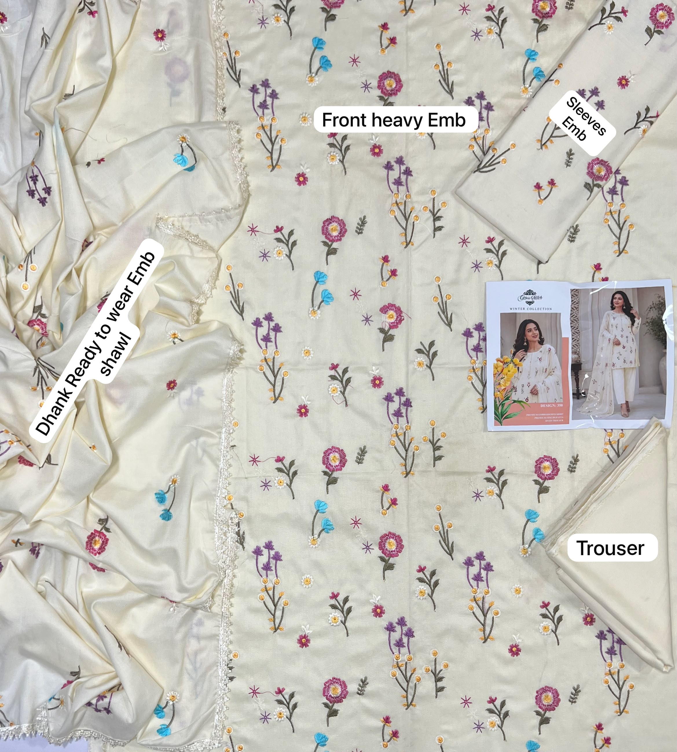 Cross Stitch Dhanak Embroidered 3 Piece | CS703