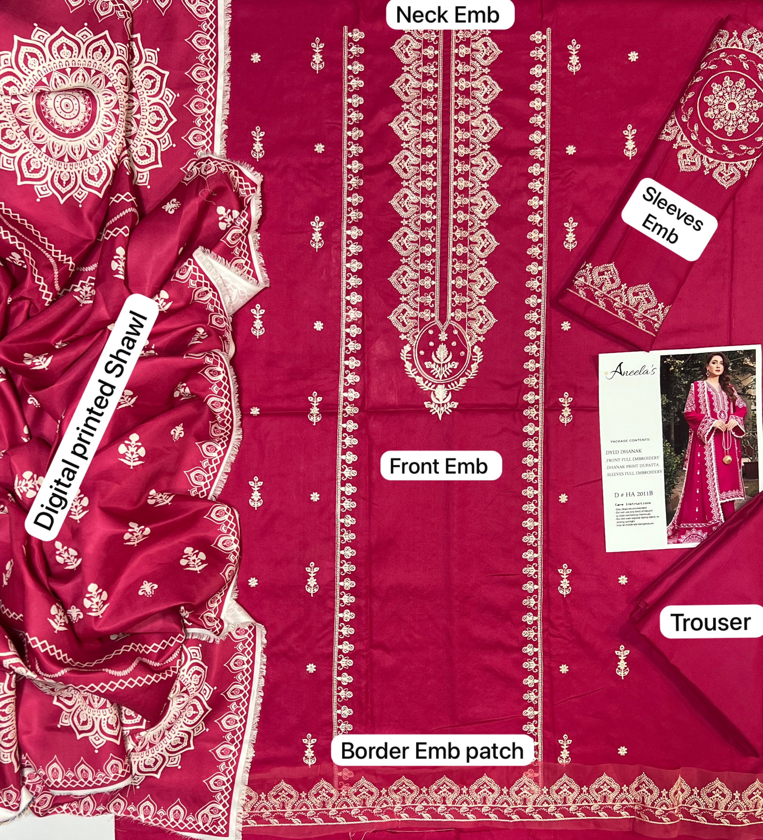Aneela's Dhanak Embroidered 3 Piece | AN603