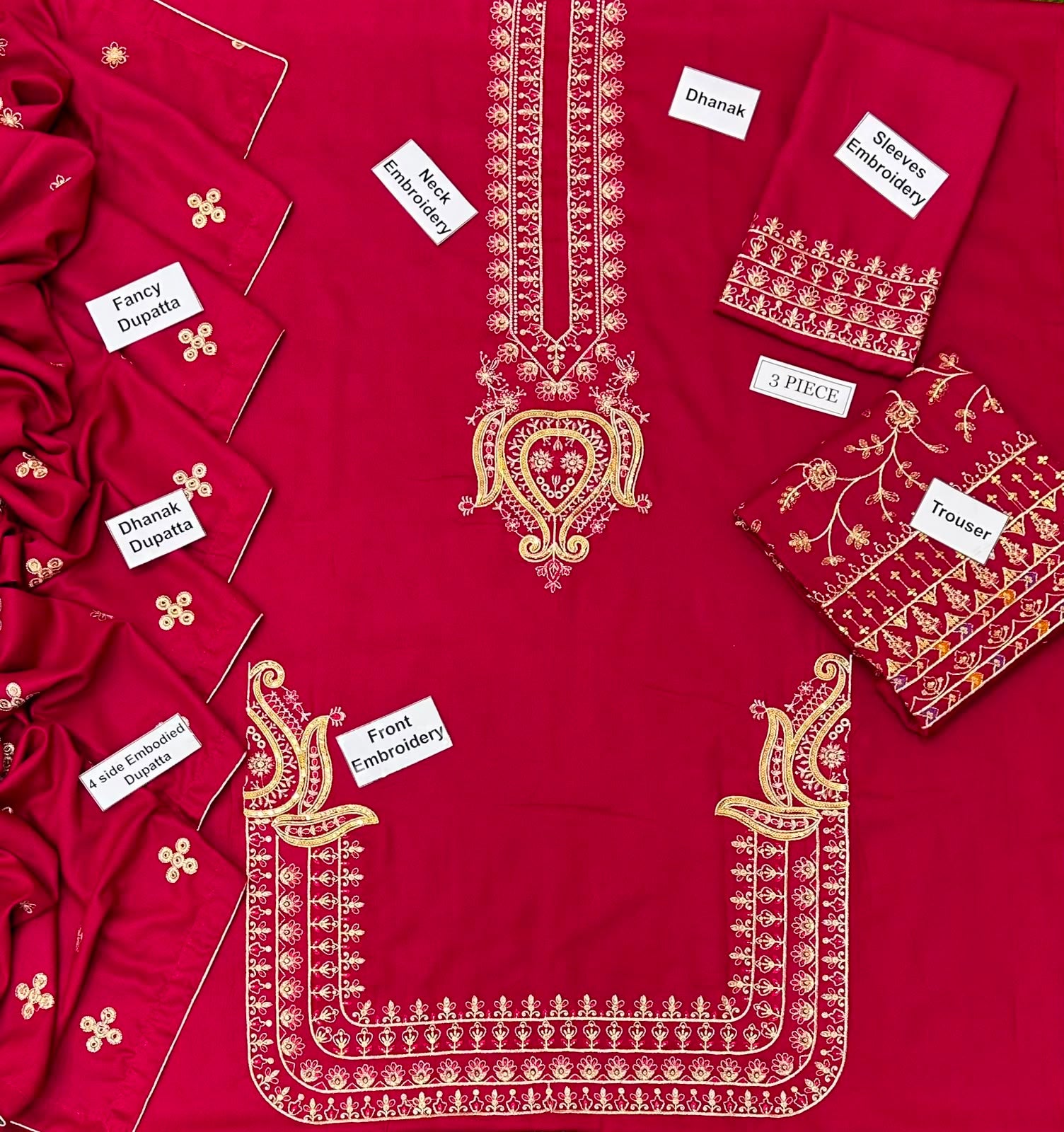 Karma Dhanak Embroidered 3 Piece | KA401