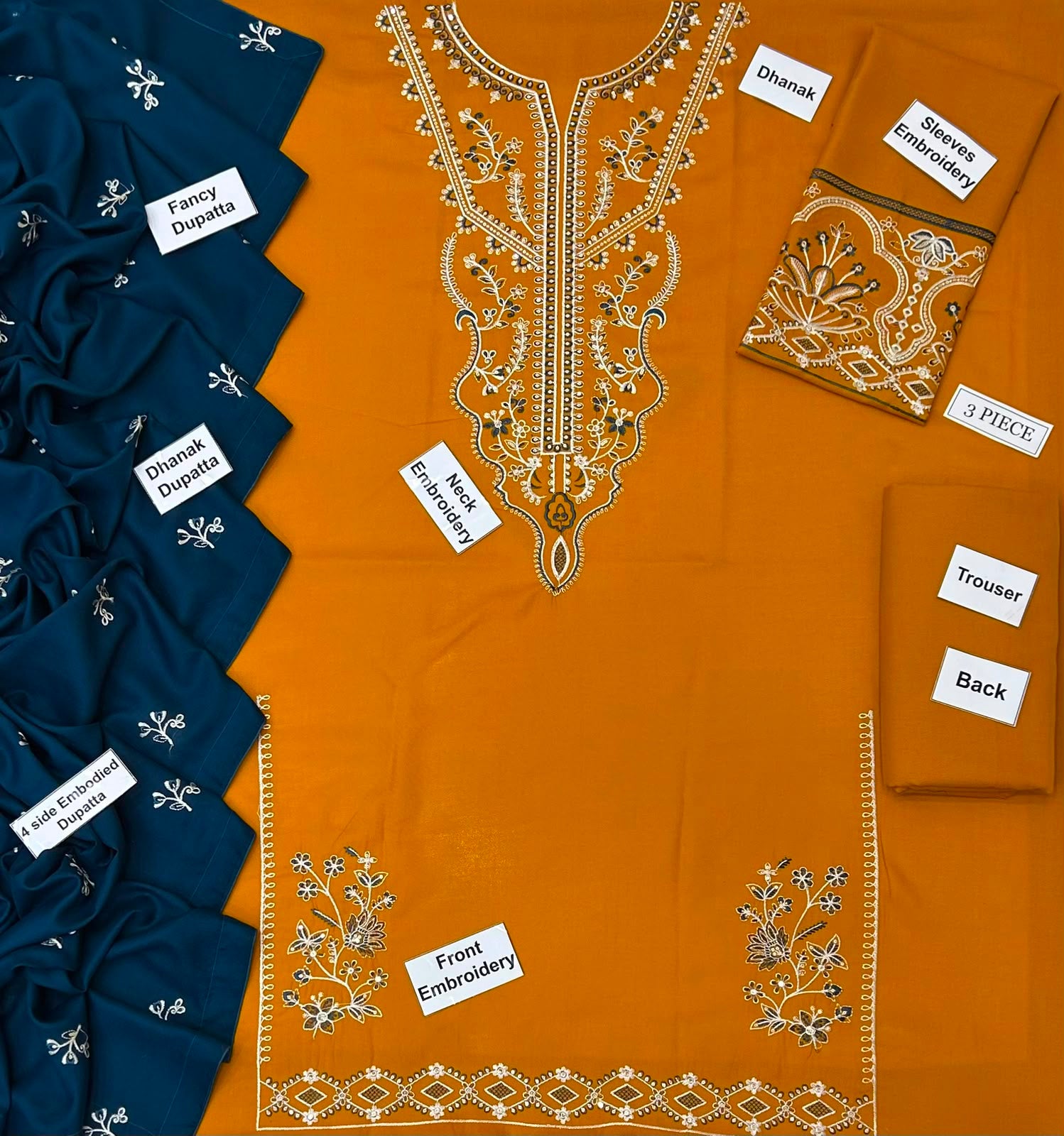 Pashmire Dhanak Embroidered 3 Piece | PE401