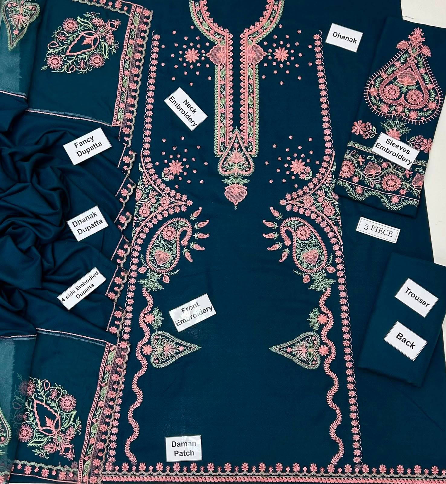 Hussain Rehar Dhanak Embroidered 3 Piece | HR301