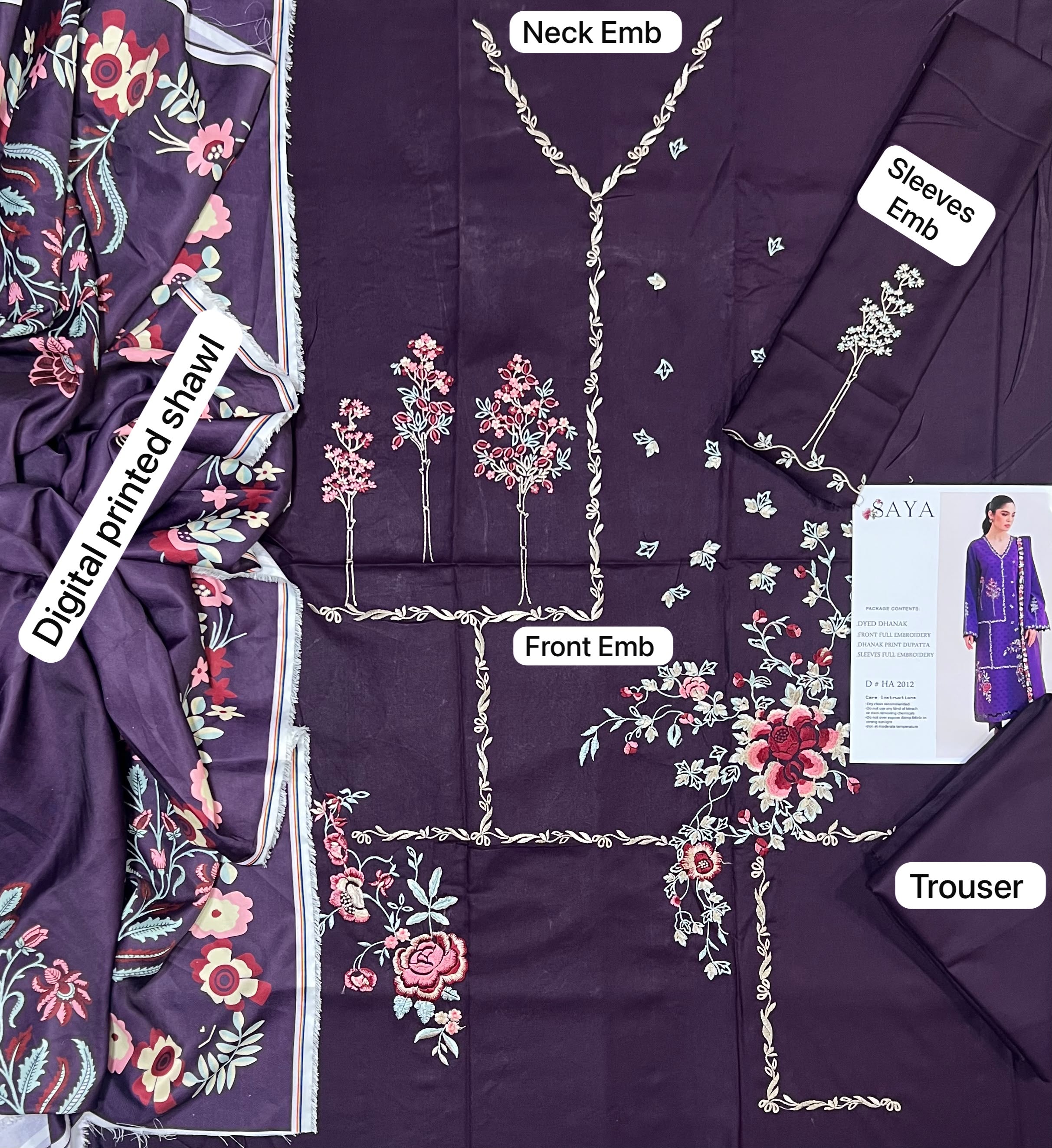 Saya Dhanak Embroidered 3 Piece | SY501