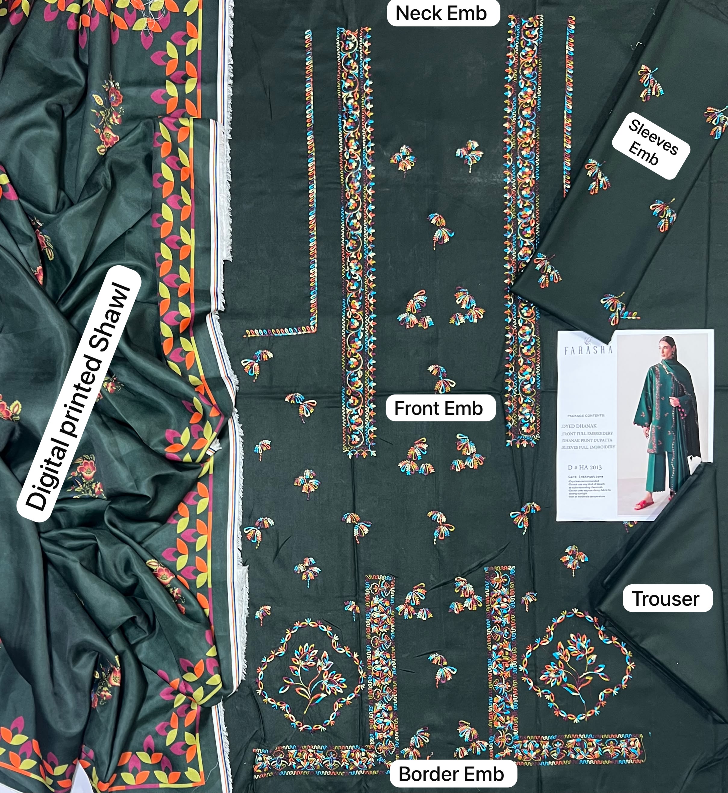 Farasha Dhanak Embroidered 3 Piece | FA201