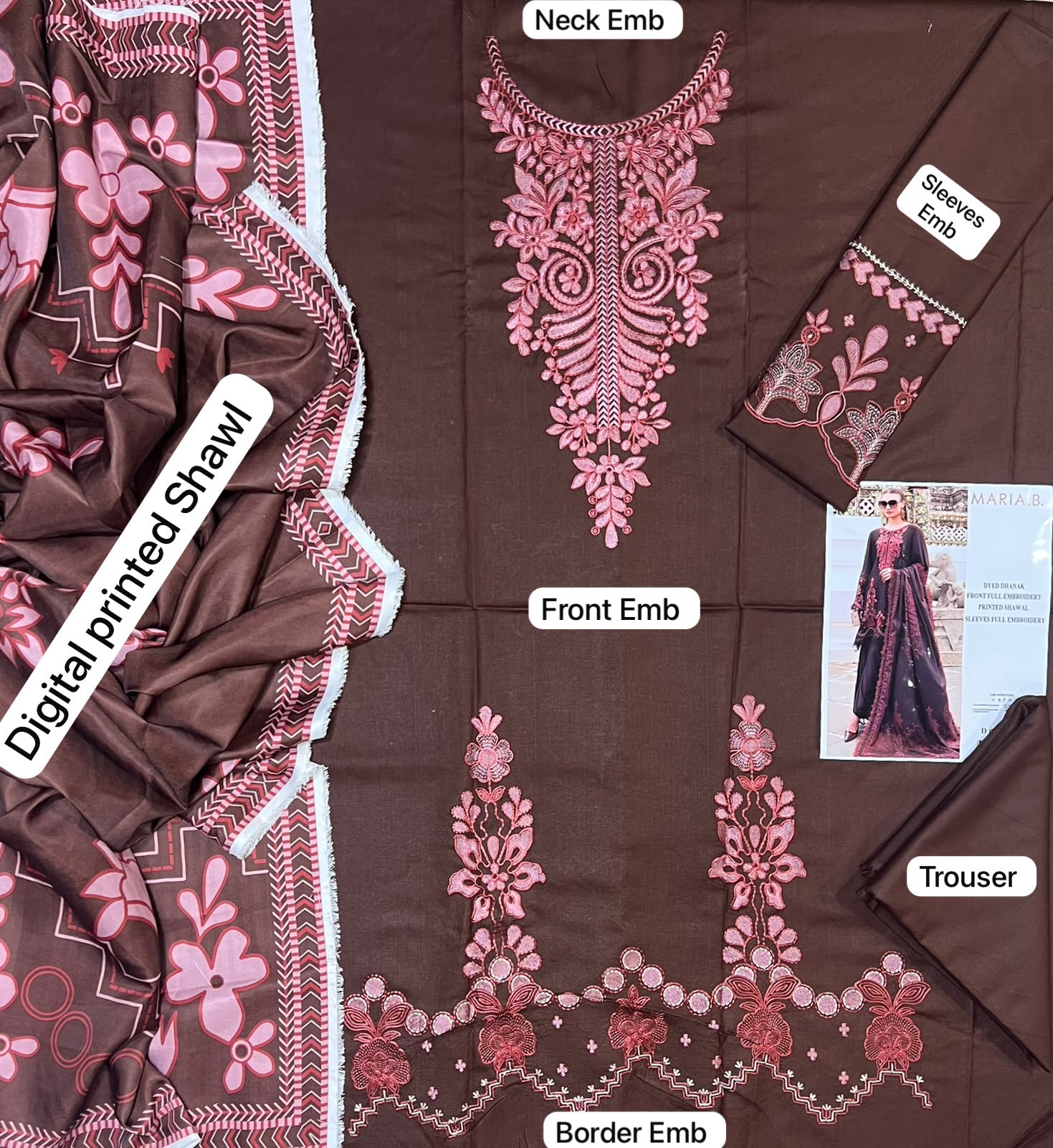 Maria B Dhanak Embroidered 3 Piece | BM301