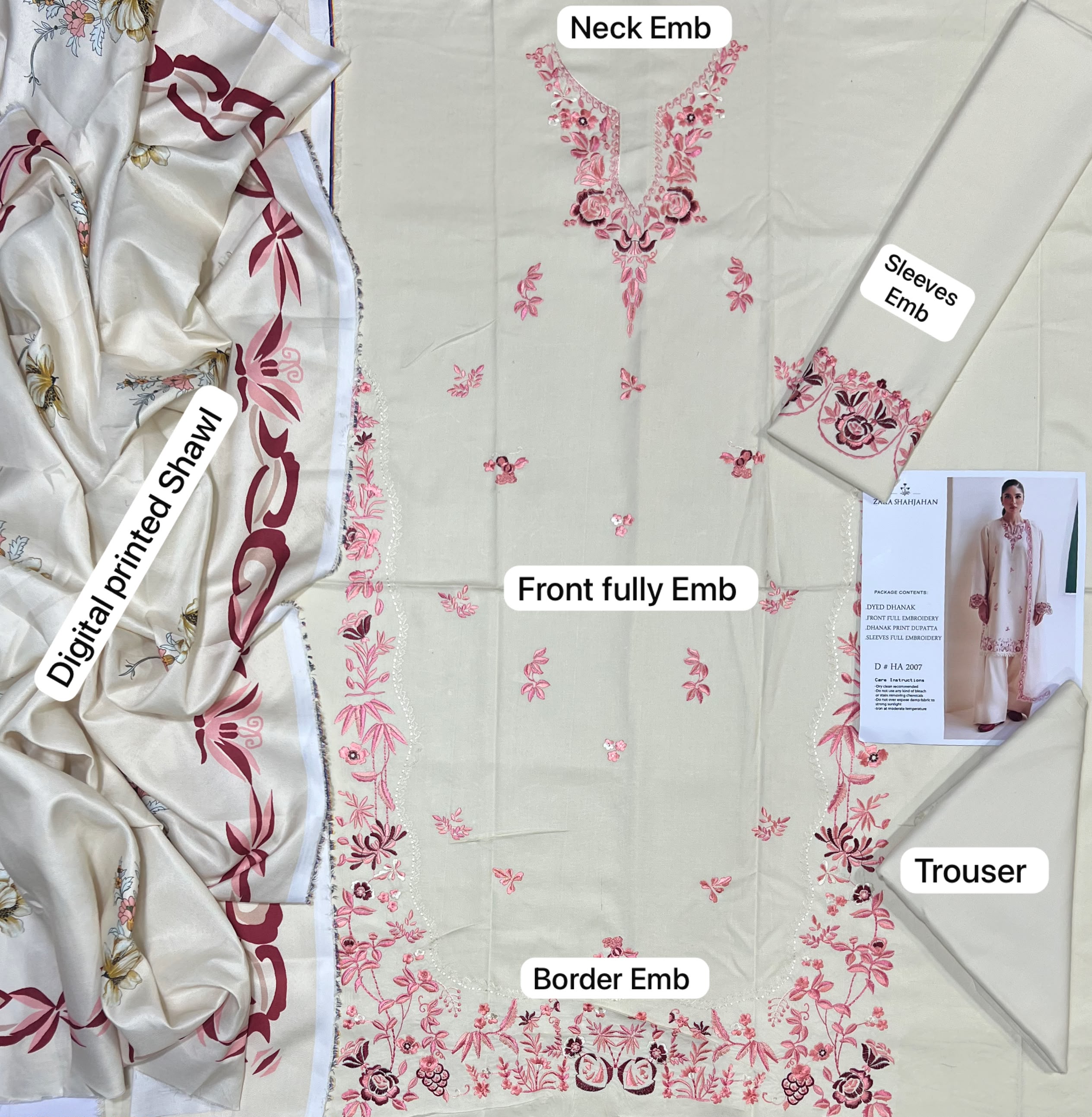 Zara Dhanak Embroidered 3 Piece | RZ401