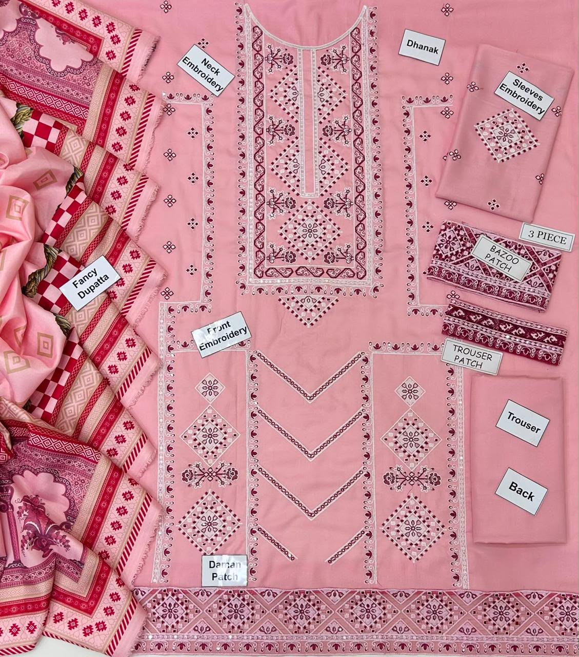 Karma Dhanak Embroidered 3 Piece | KA402