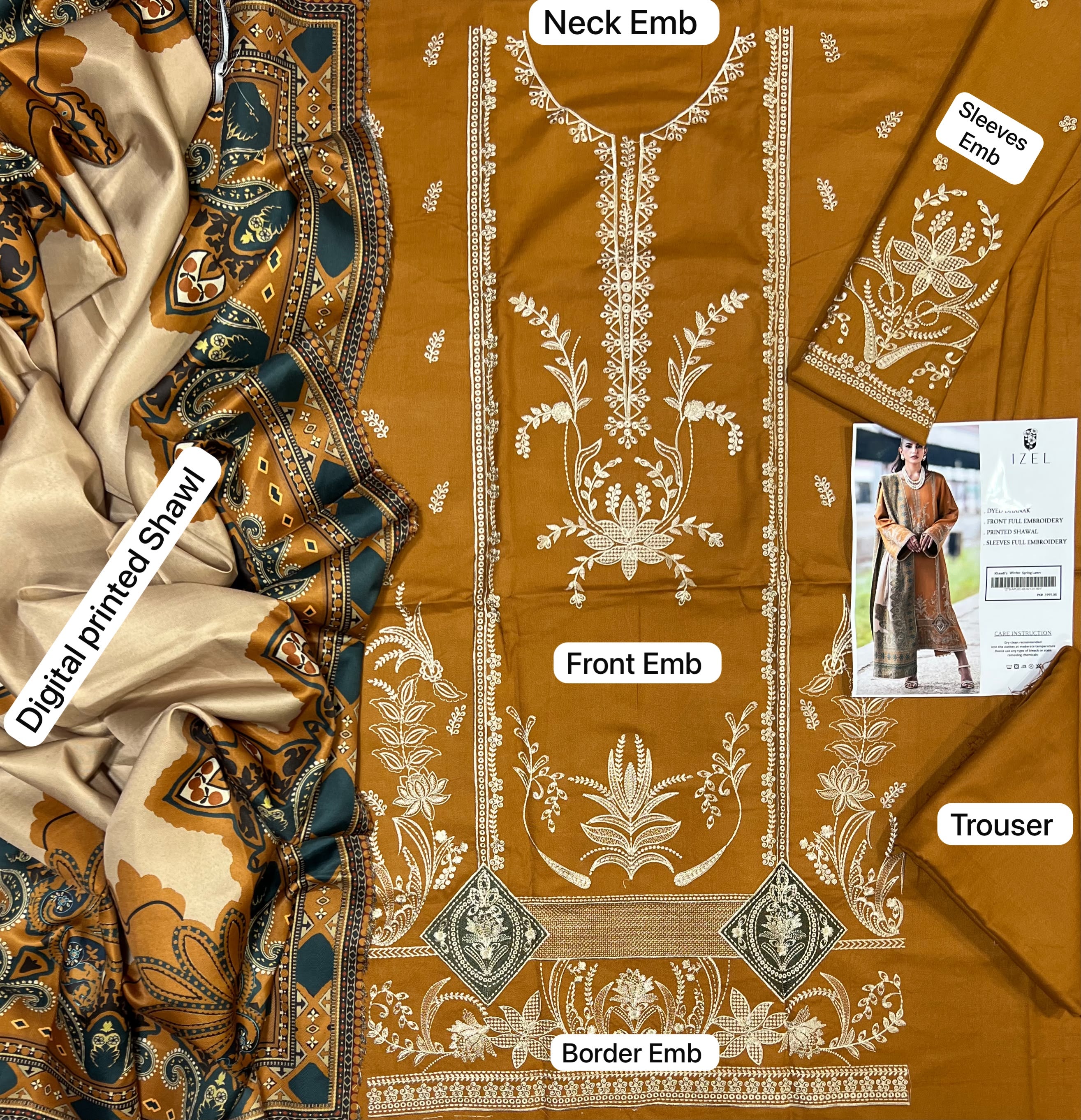 Izel Dhanak Embroidered 3 Piece | ZL101
