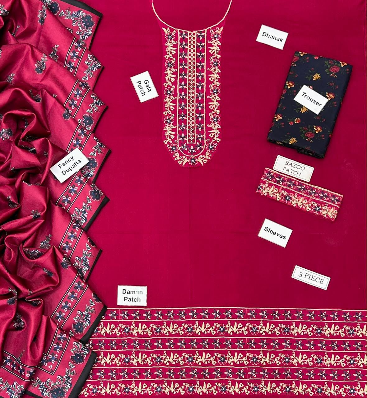 Aneela's Dhanak Embroidered 3 Piece | AN602