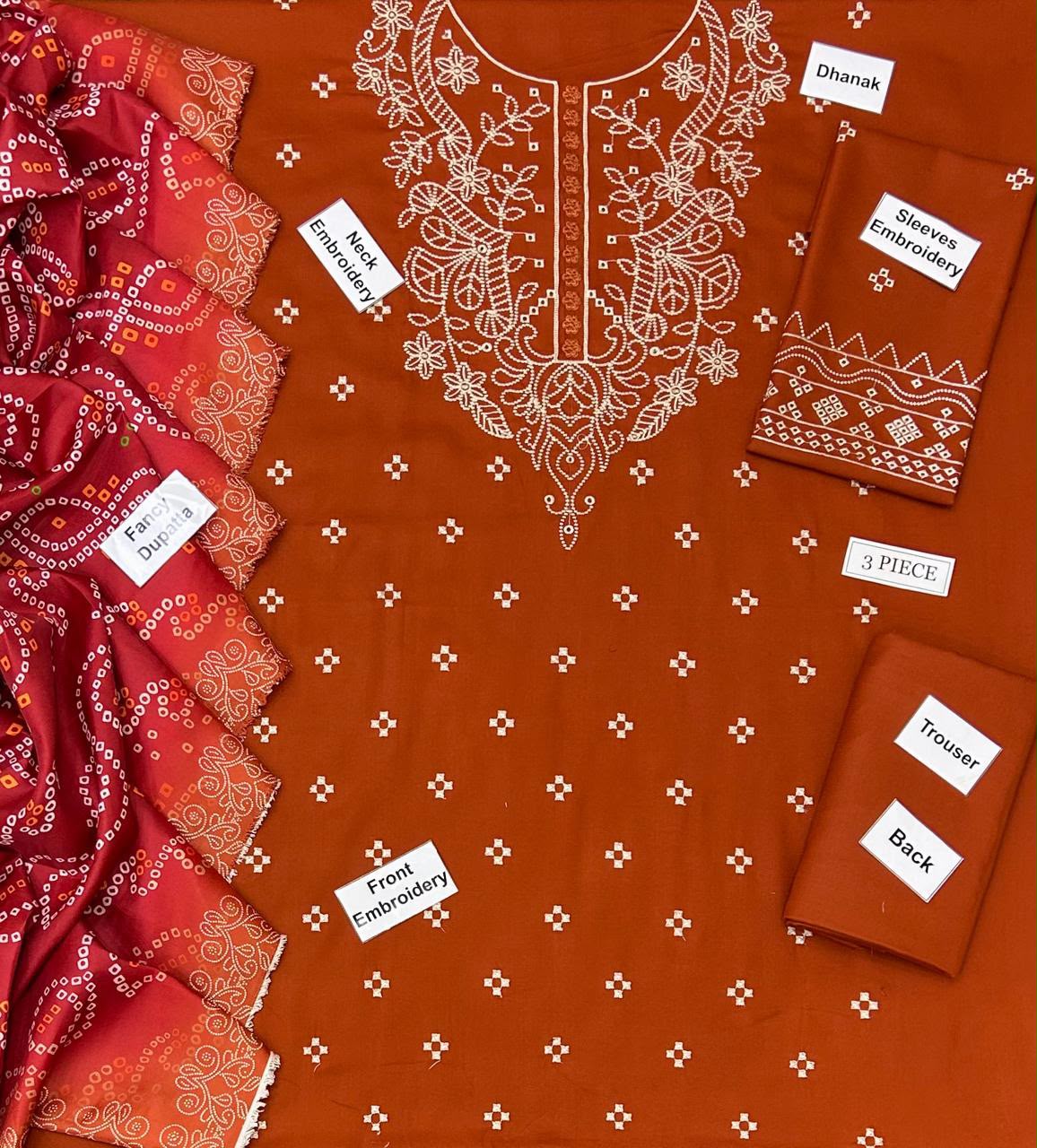 Aneela's Dhanak Embroidered 3 Piece | AN601