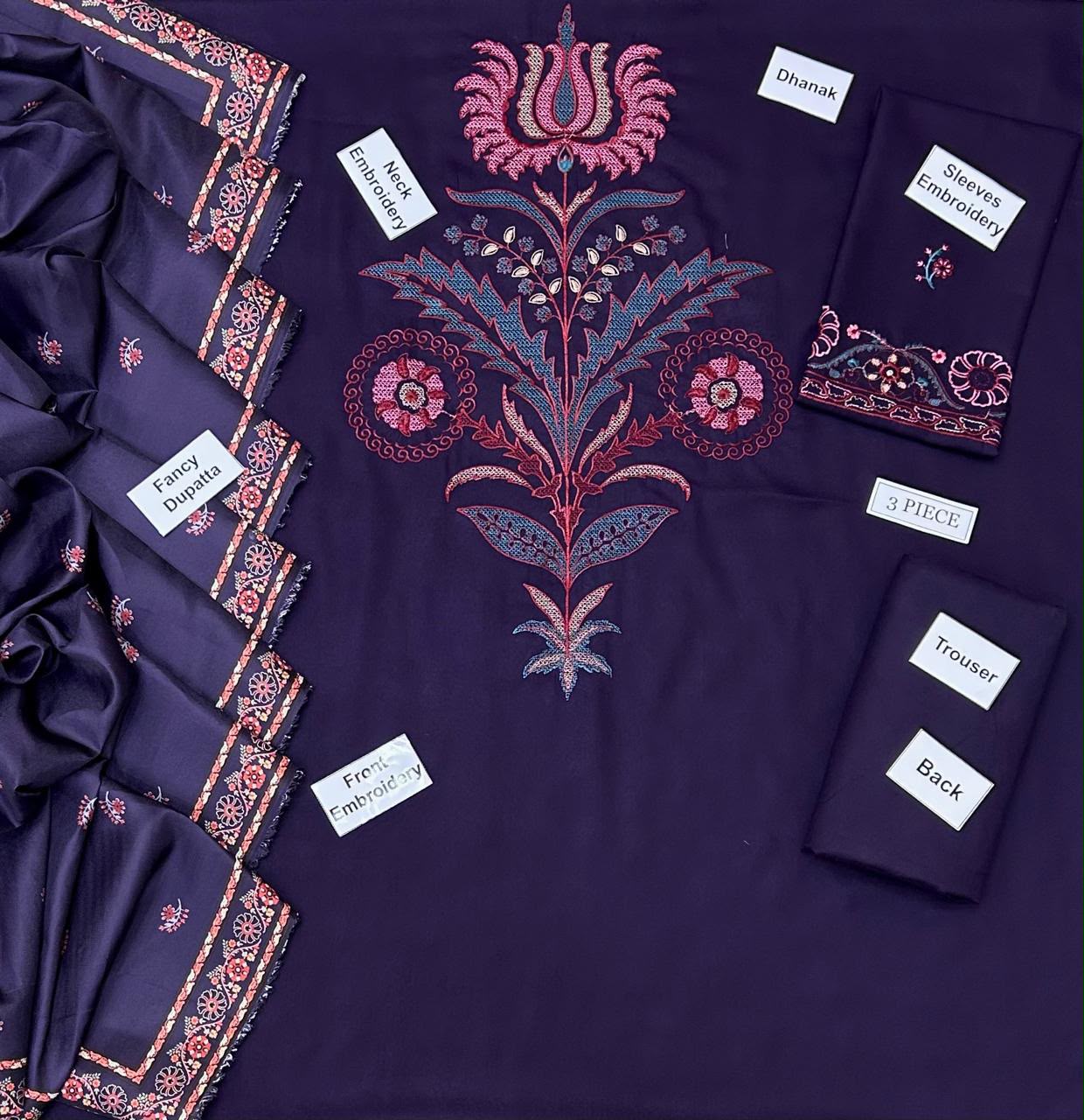 Agha Noor Dhanak Embroidered 3 Piece | AN701