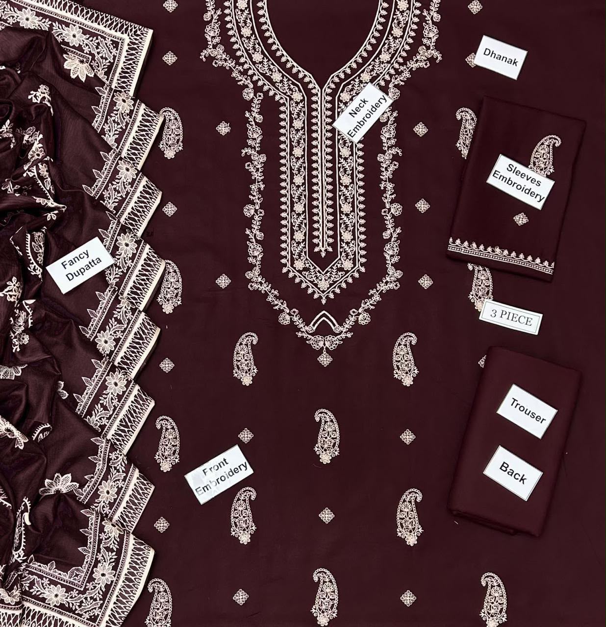Urge Dhanak Embroidered 3 Piece | UE623