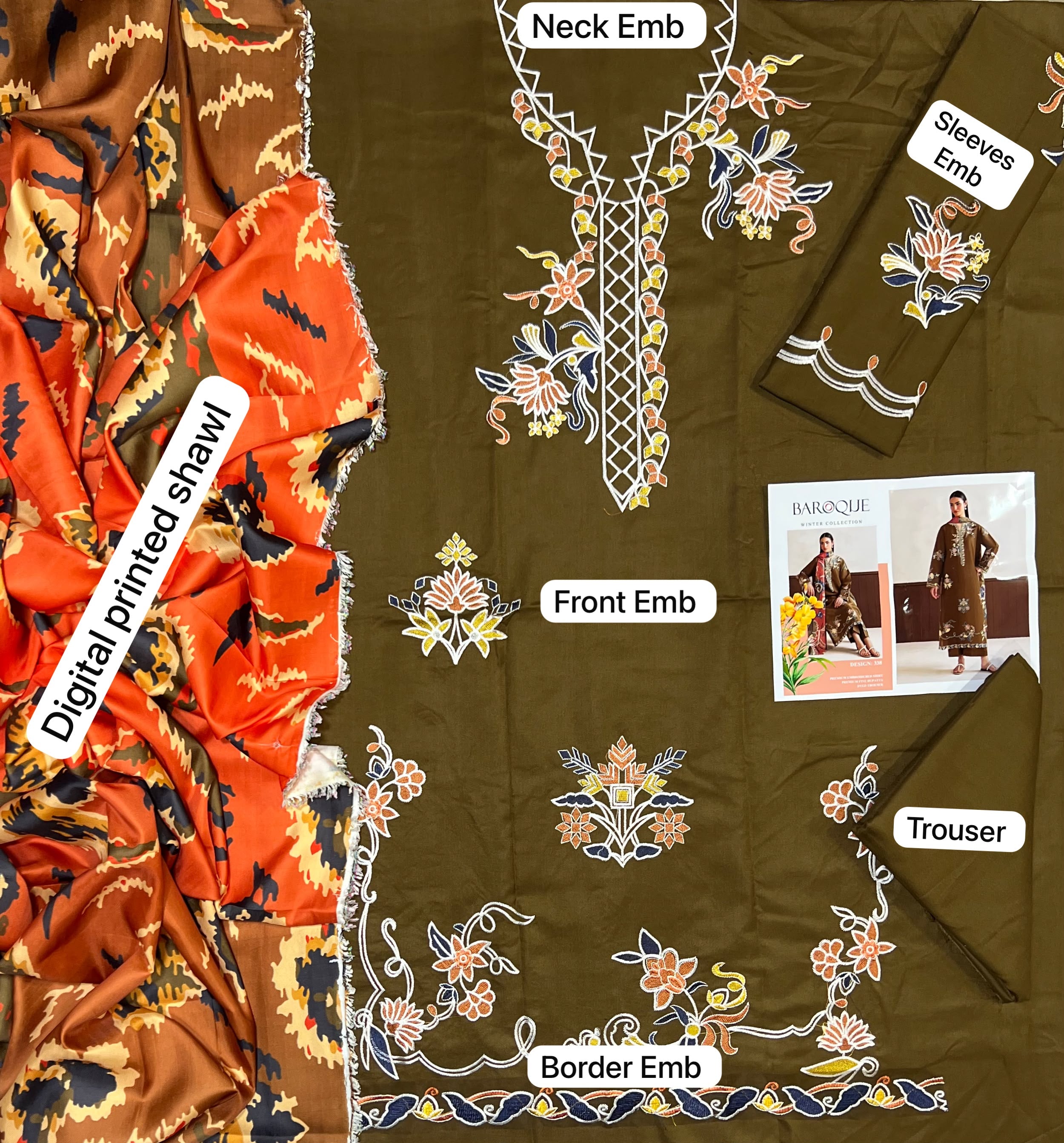 Baroque Dhanak Embroidered 3 Piece | BQ301