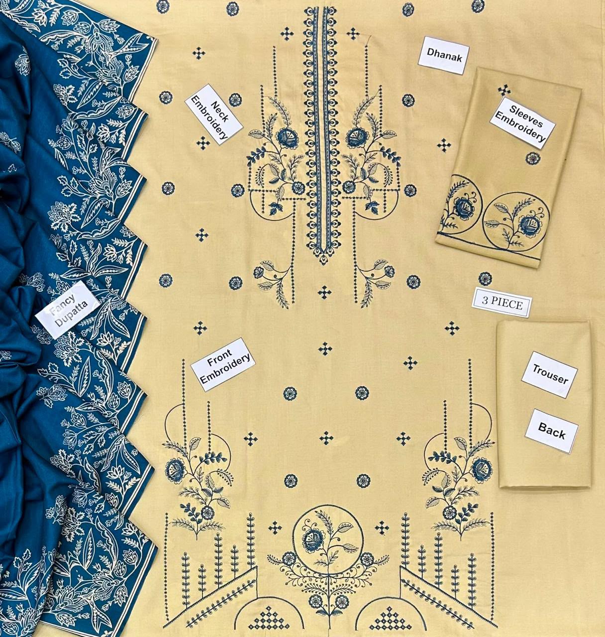 Maria B Dhanak Embroidered 3 Piece | BM304