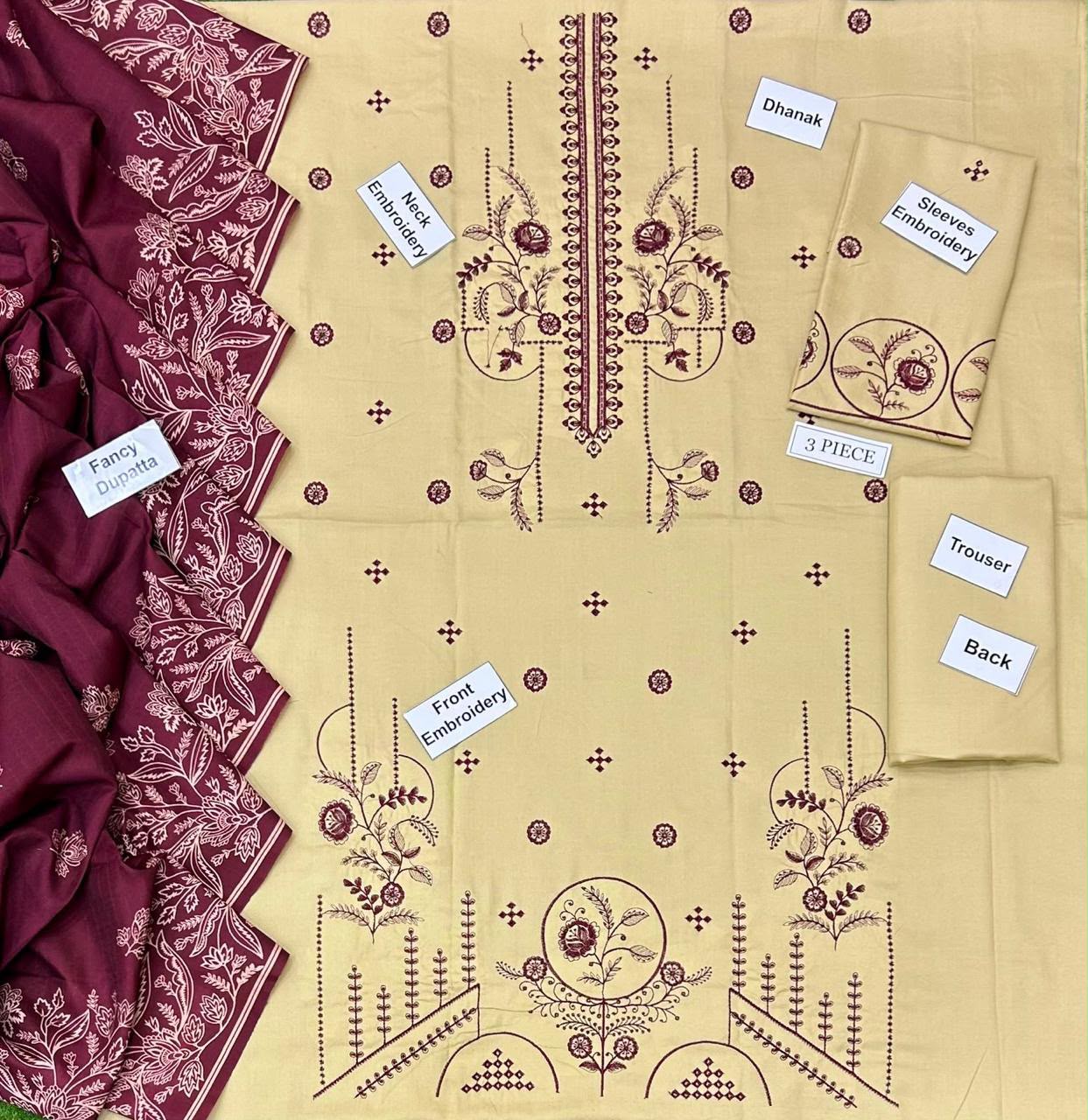 Maria B Dhanak Embroidered 3 Piece | BM305