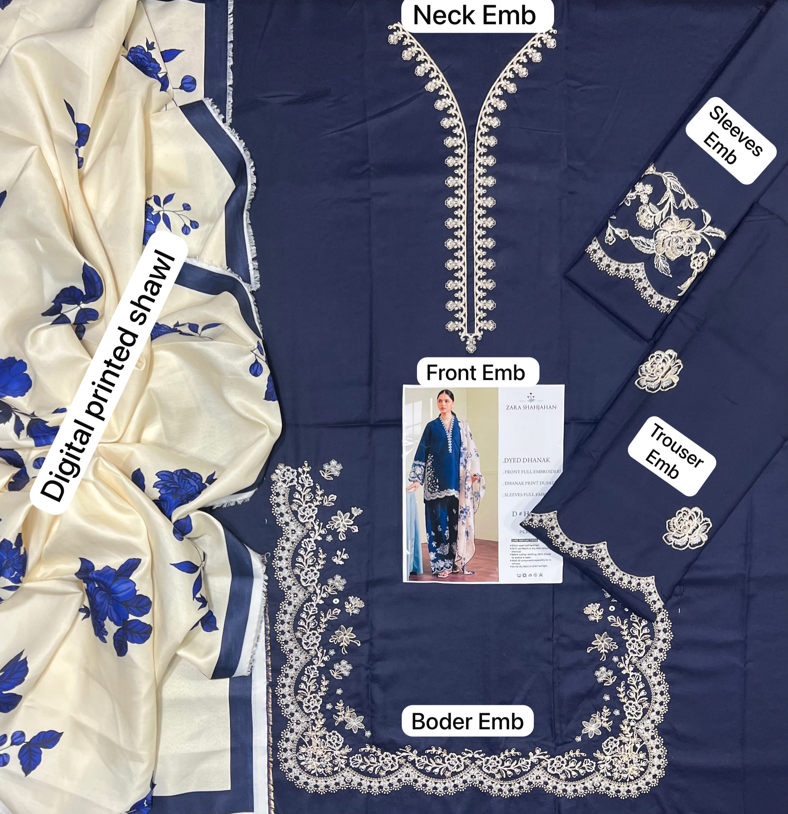 Zara Dhanak Embroidered 3 Piece | RZ405