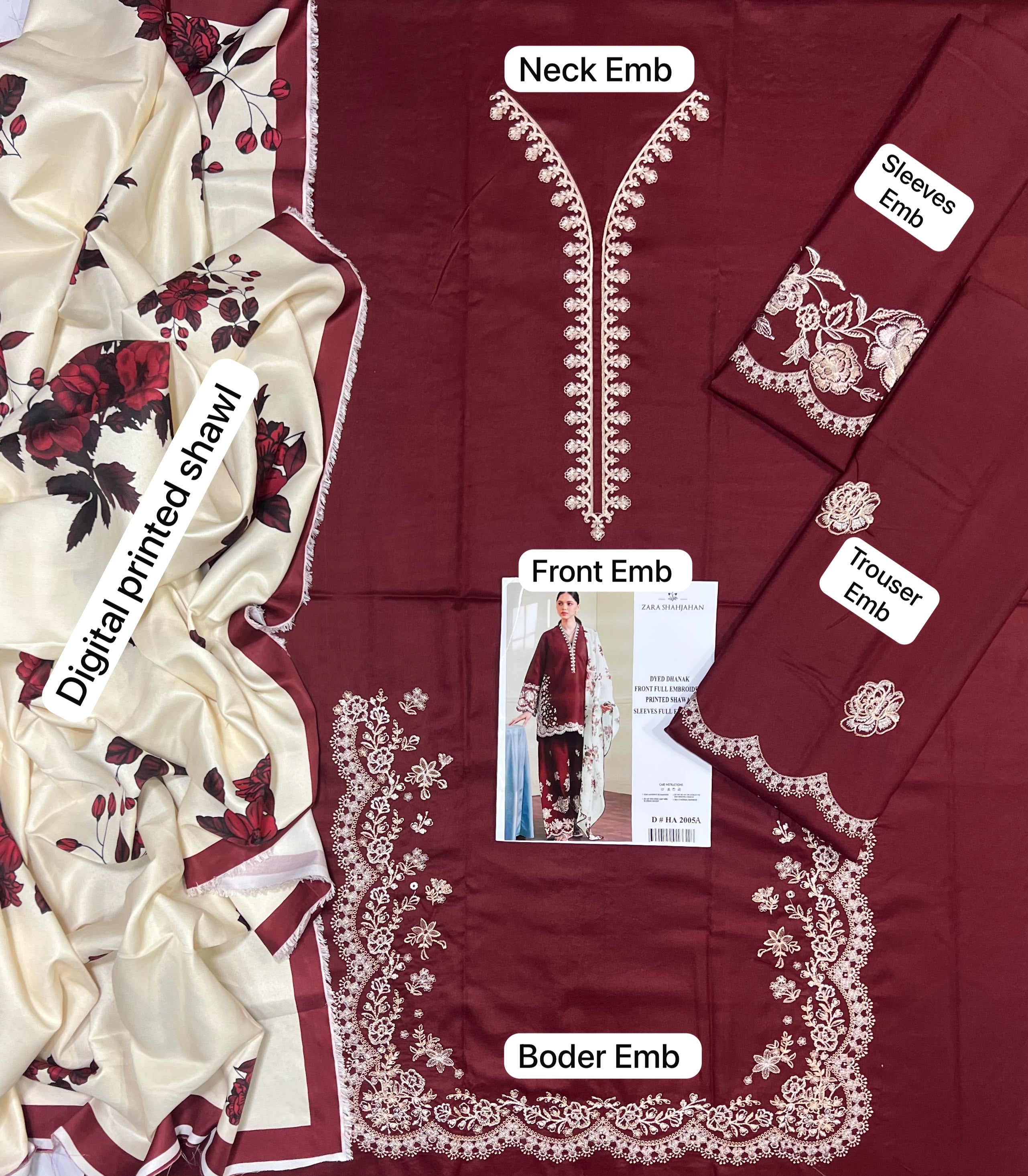 Zara Dhanak Embroidered 3 Piece | RZ404