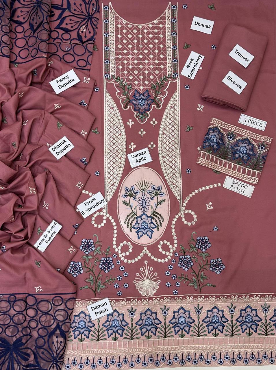 Qalamkar Dhanak Embroidered 3 Piece | QR902