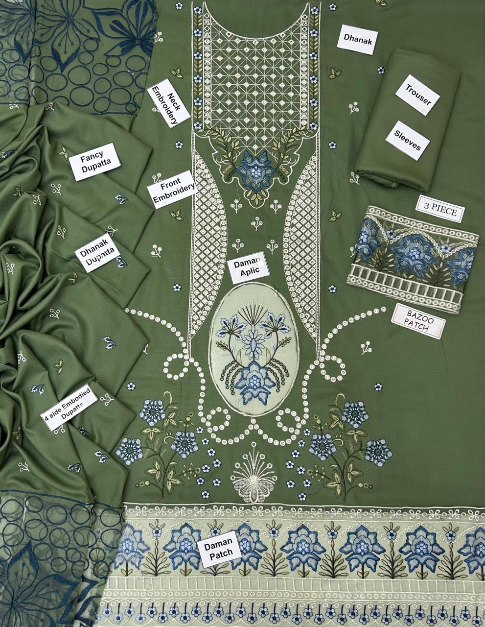 Qalamkar Dhanak Embroidered 3 Piece | QR901