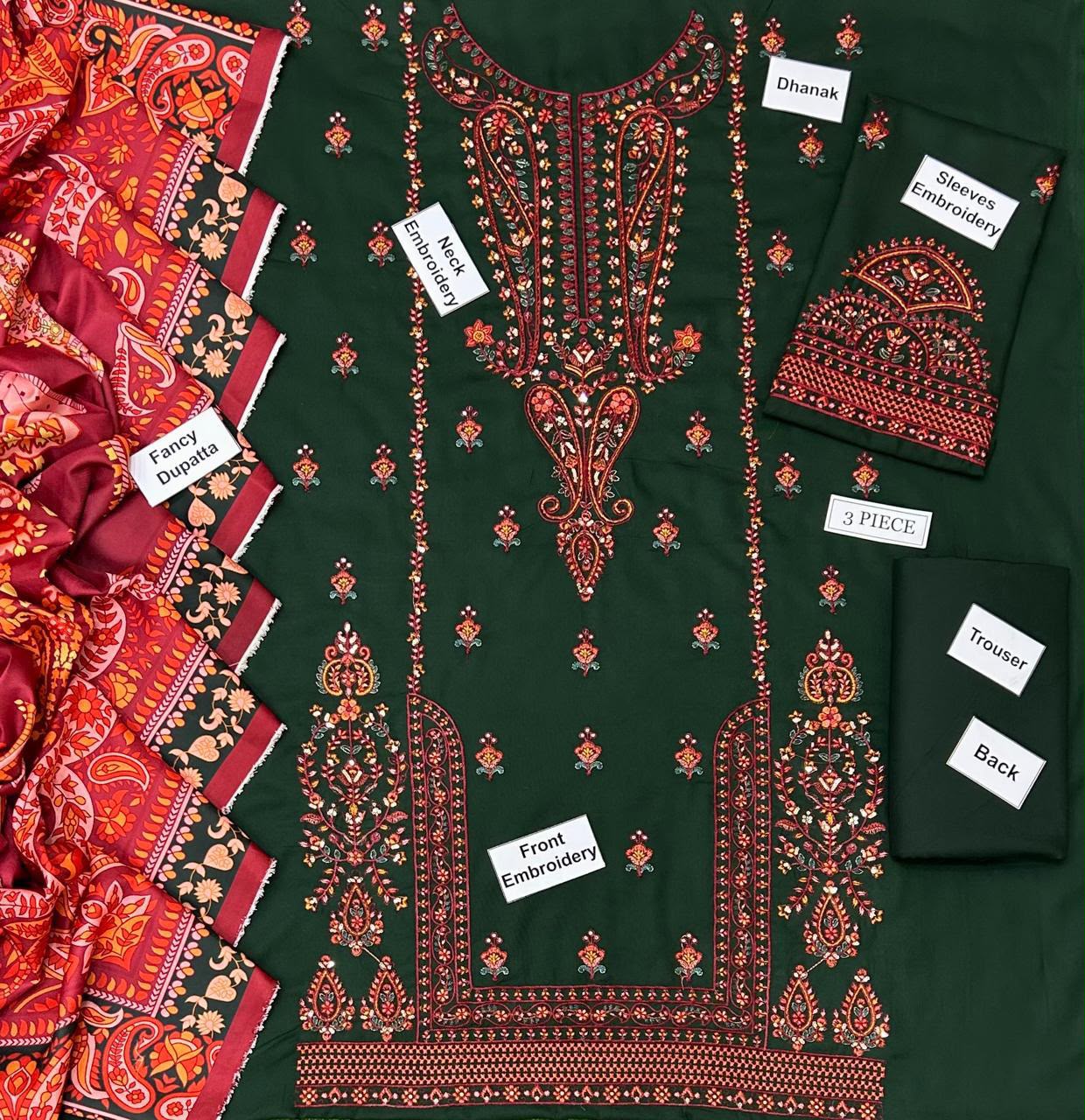 Hussain Rehar Dhanak Embroidered 3 Piece | HR302
