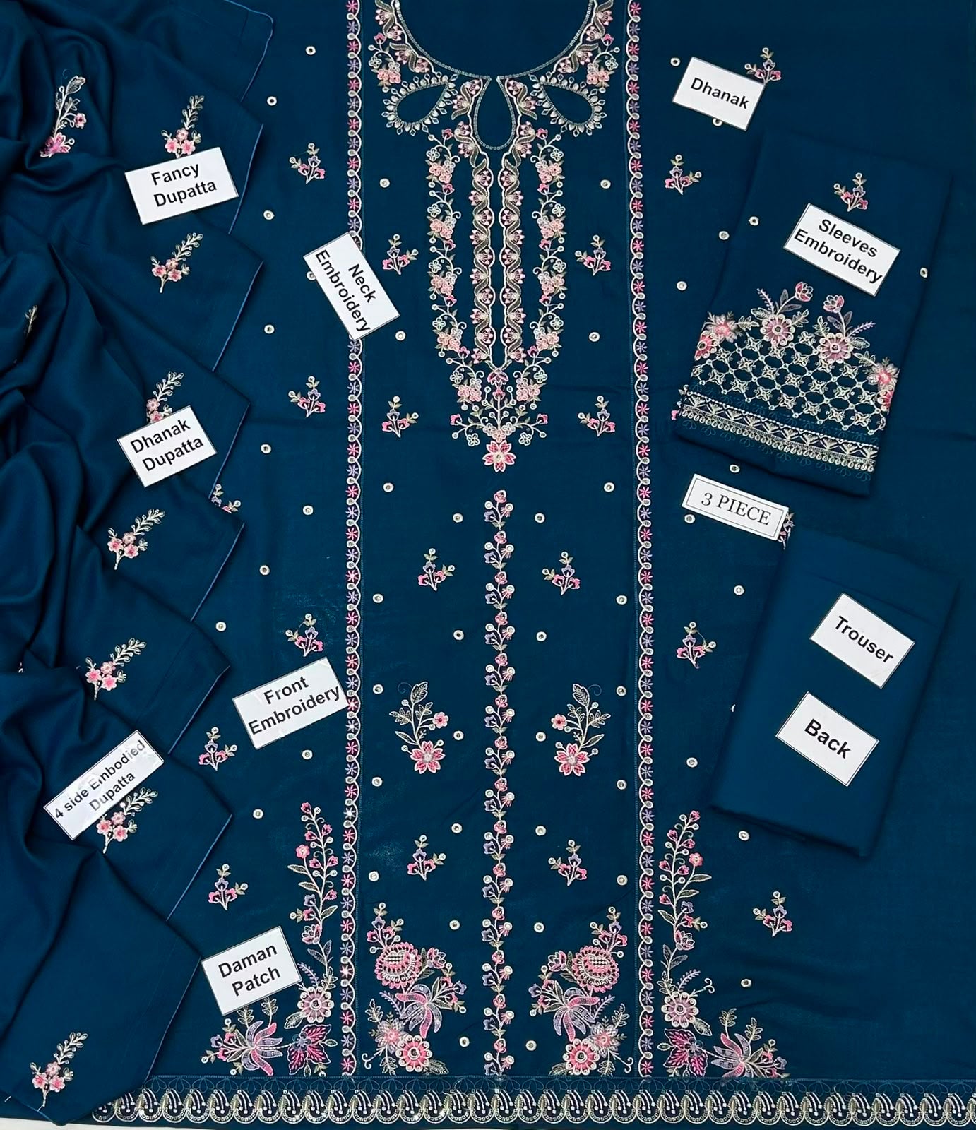 Aneela's Dhanak Embroidered 3 Piece | AN604