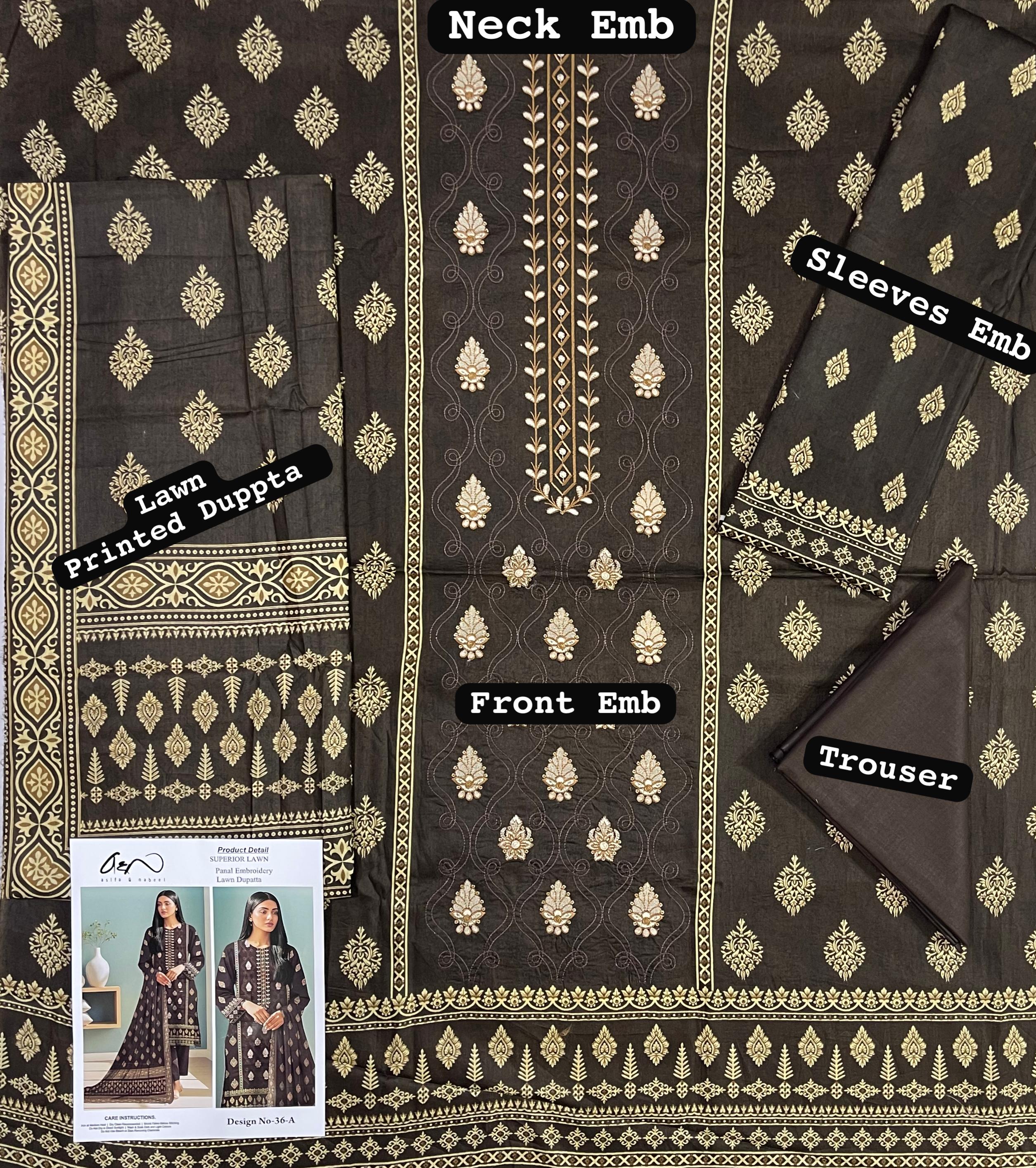 Asifa & Nabeel Lawn Embroidered 3 Piece | FL102