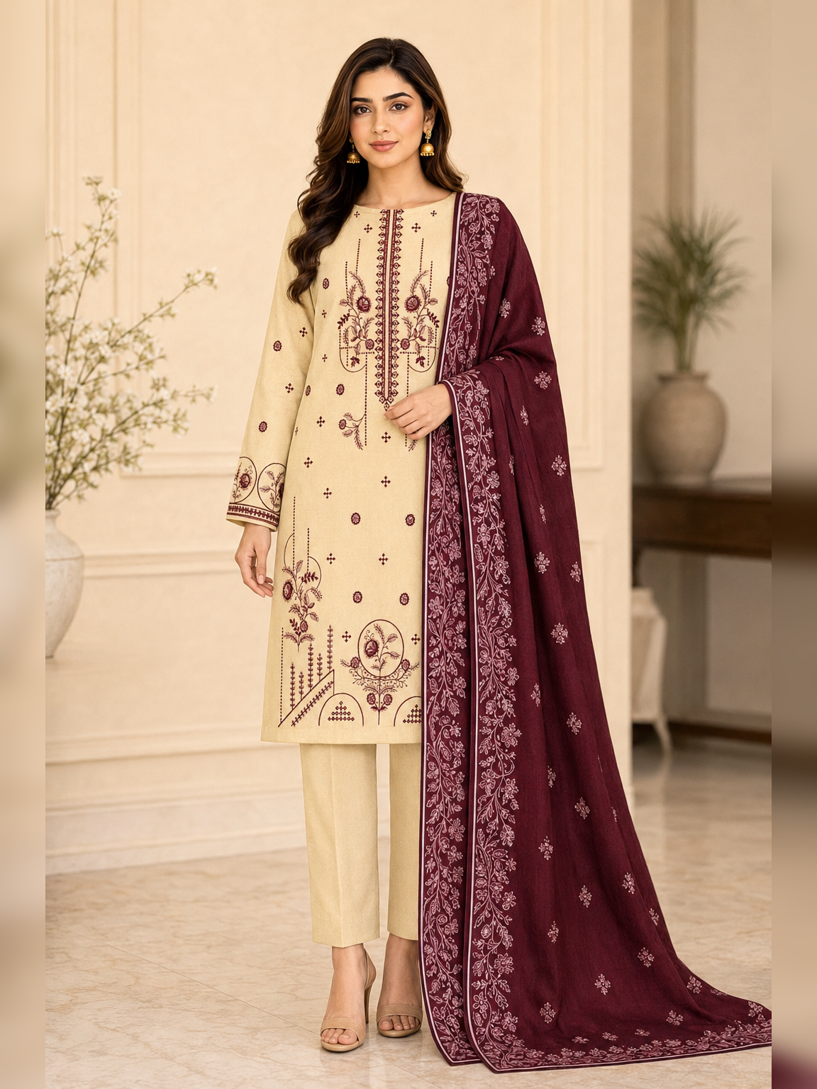 Maria B Dhanak Embroidered 3 Piece | BM305