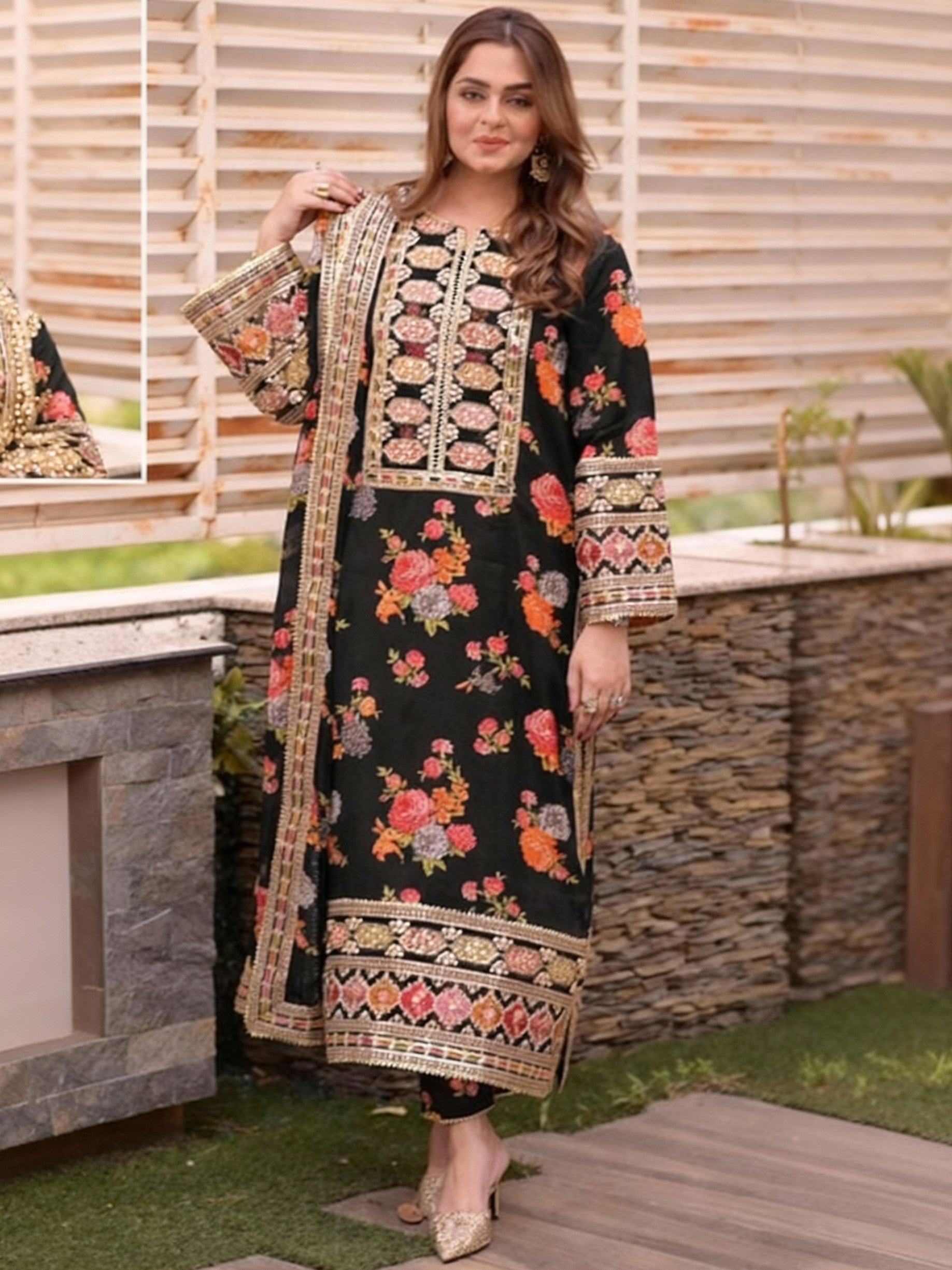 Aneela Silk Embroidered 3 Piece | AN117
