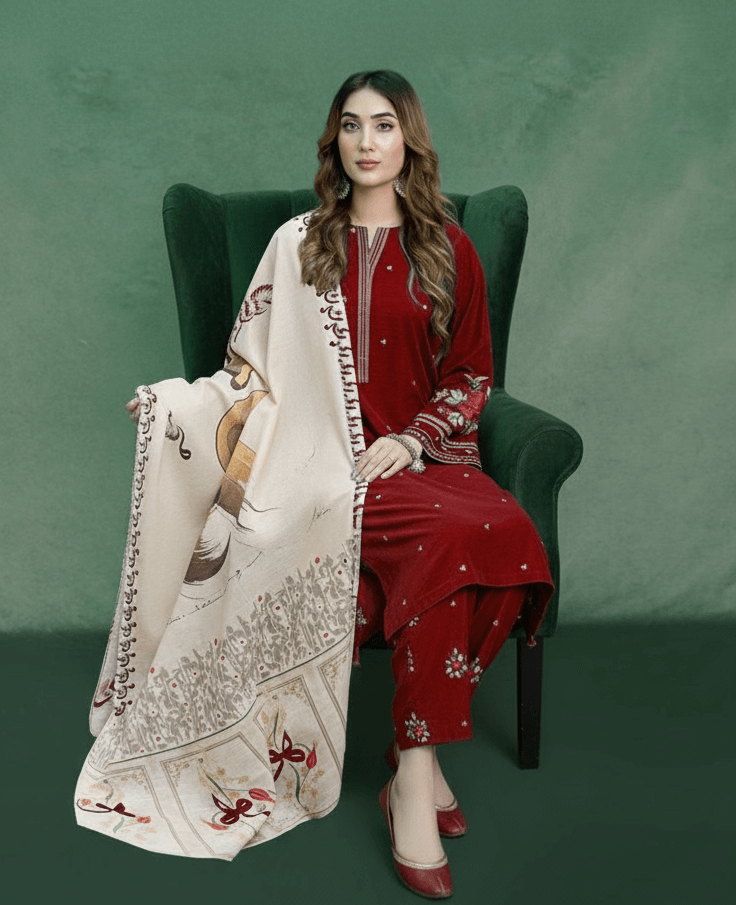 Aisling Dhanak Embroidered 3 Piece | AL100