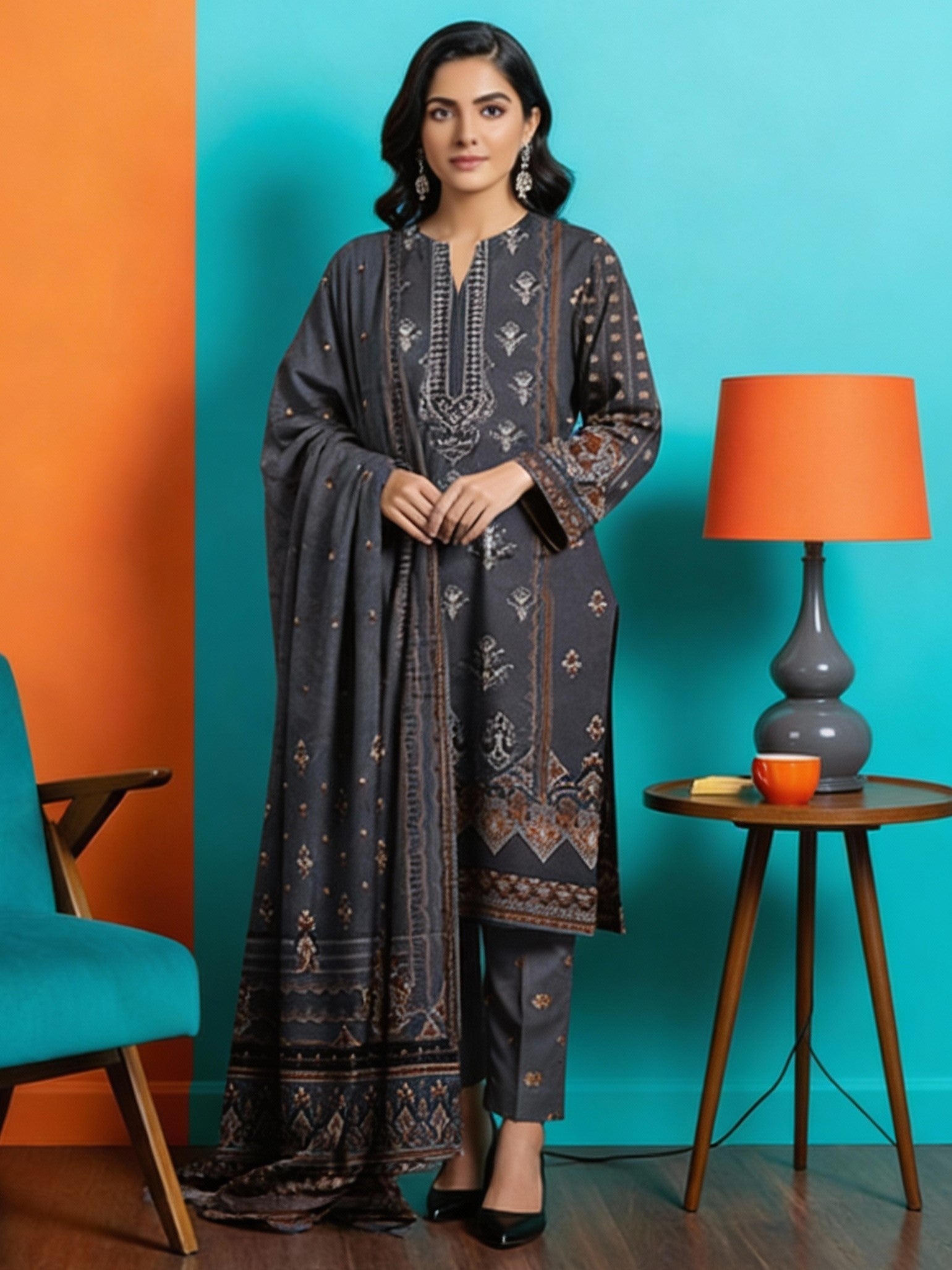 Asifa & Nabeel Lawn Embroidered 3 Piece | FL100